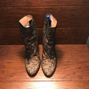 Alaia Black Floral Lace Ankle Booties